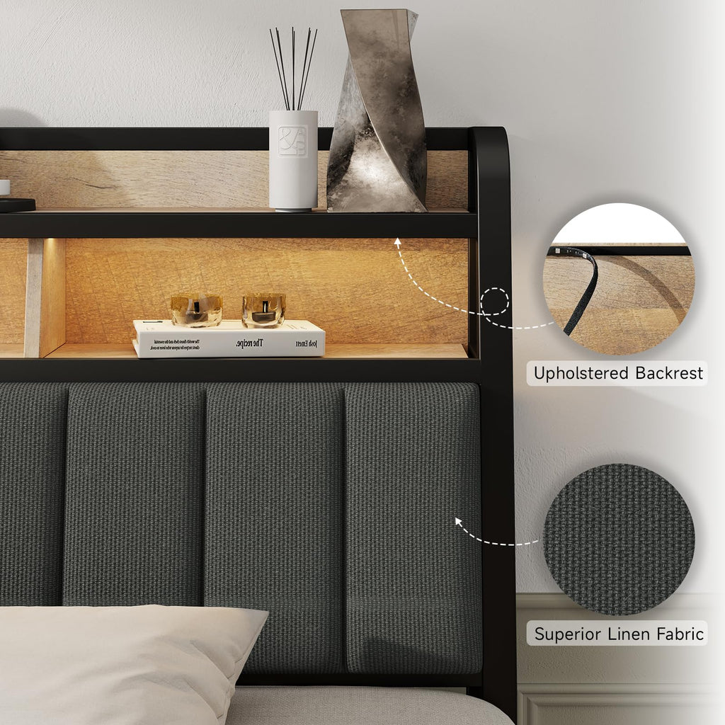 King Headboard with Storage and Charging Station R9432