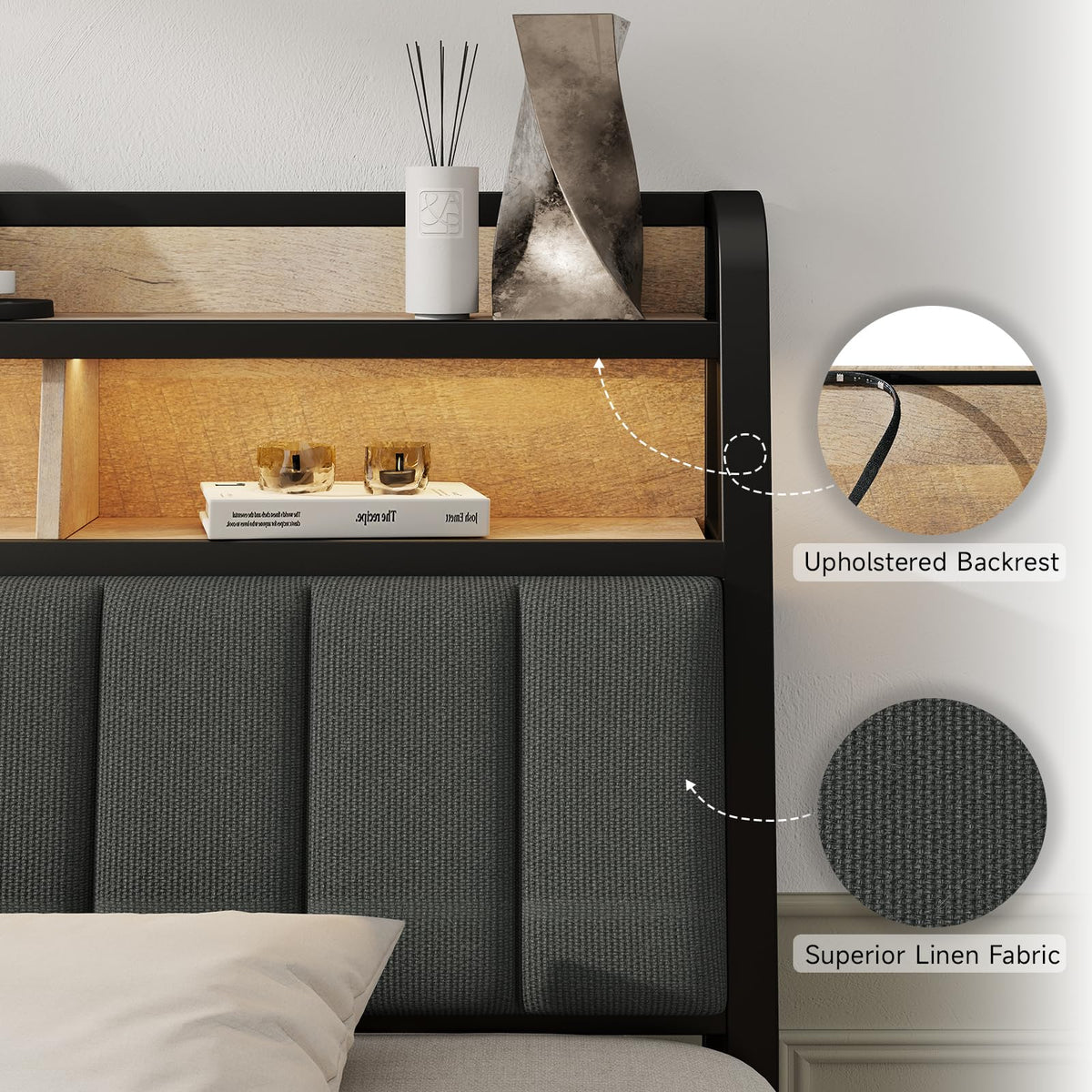 King Headboard with Storage and Charging Station R9432