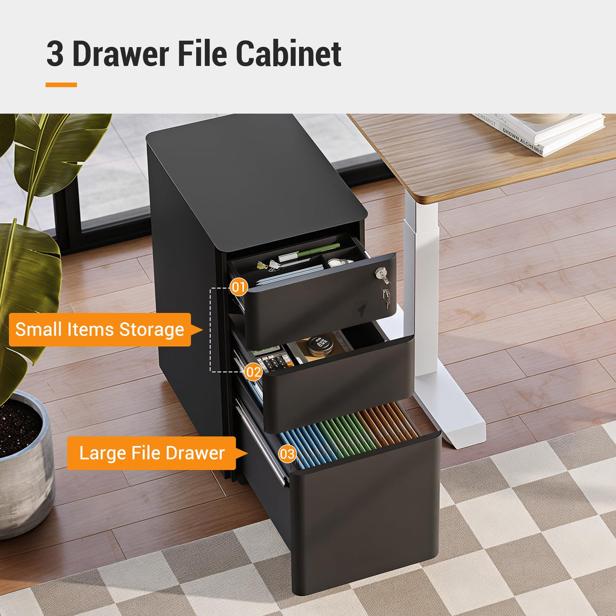 3 Drawer Mobile File Cabinet F725