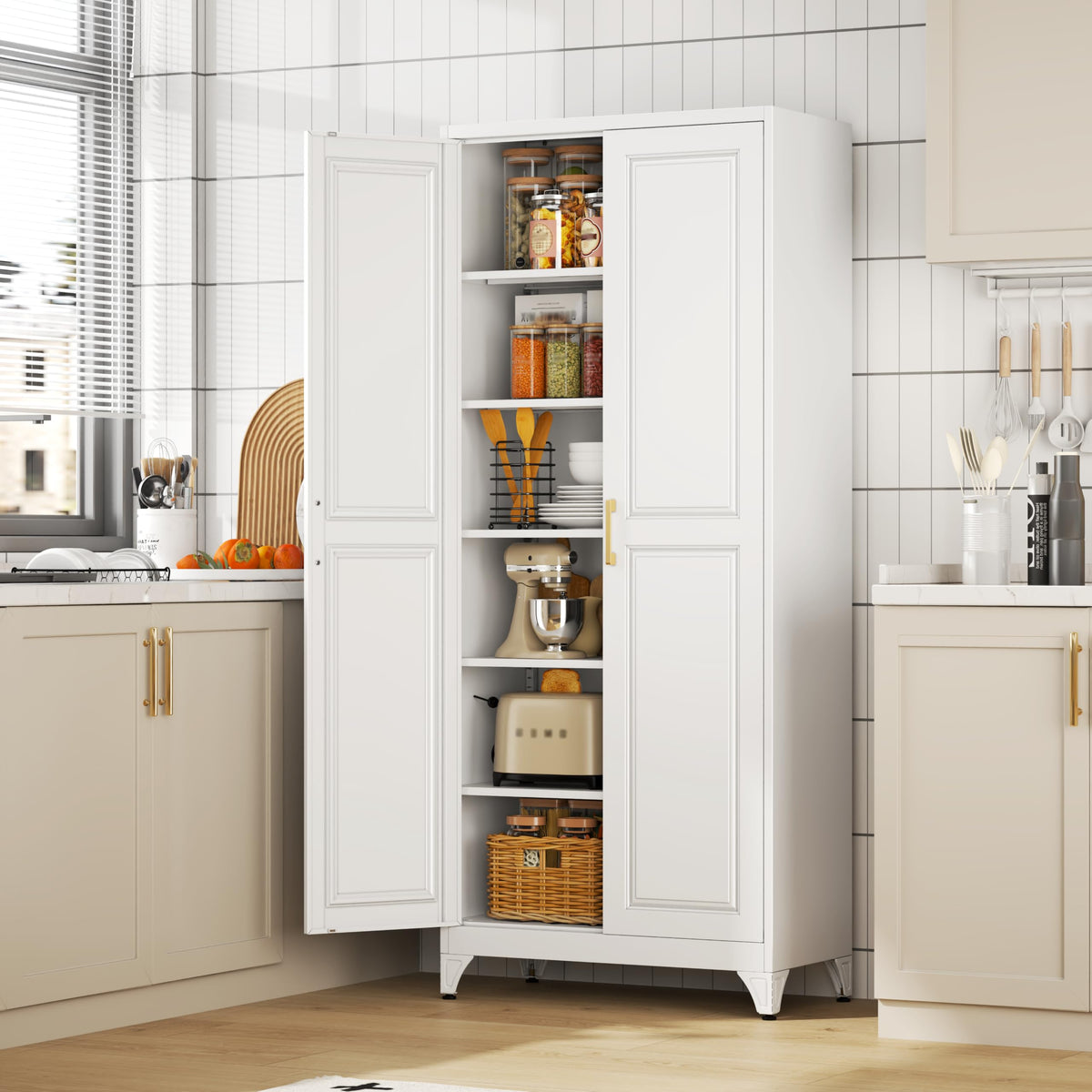 75" Kitchen Pantry Cabinet with Doors and Shelves C474531
