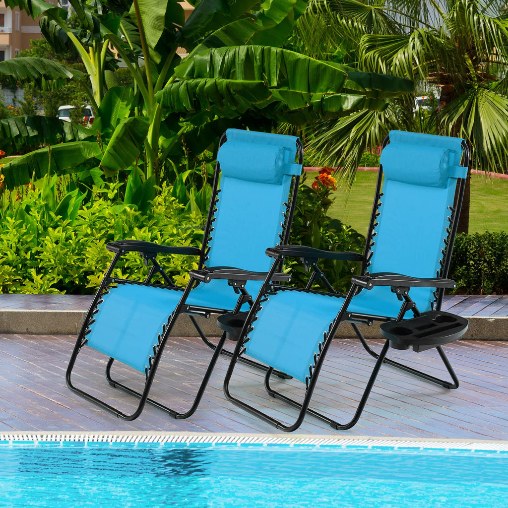 Blue Folding Reclining Lounge Chair with Side Tray P88642