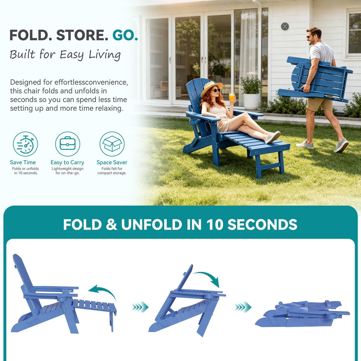 Folding Adjustable Adirondack Chairs Set of 2 with Footrest V52780
