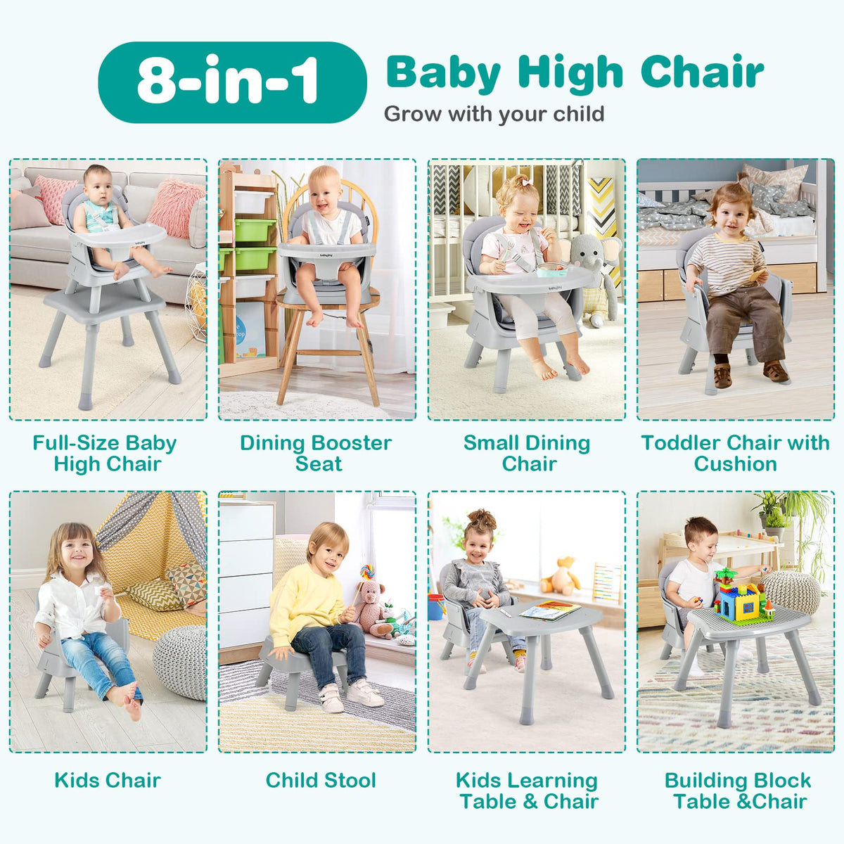 8 in 1 Convertible High Chair with Removable Tray M197