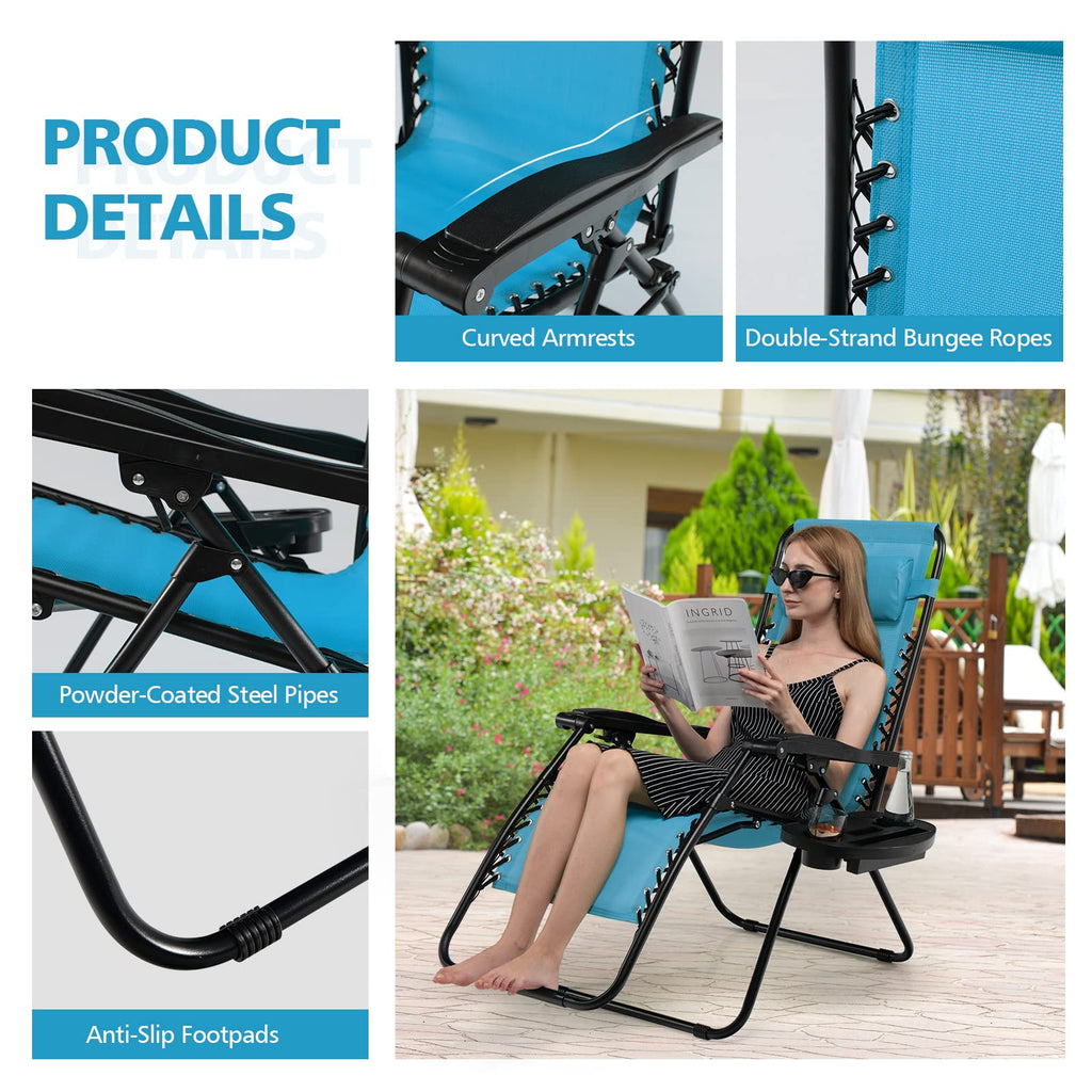Blue Folding Reclining Lounge Chair with Side Tray P88642