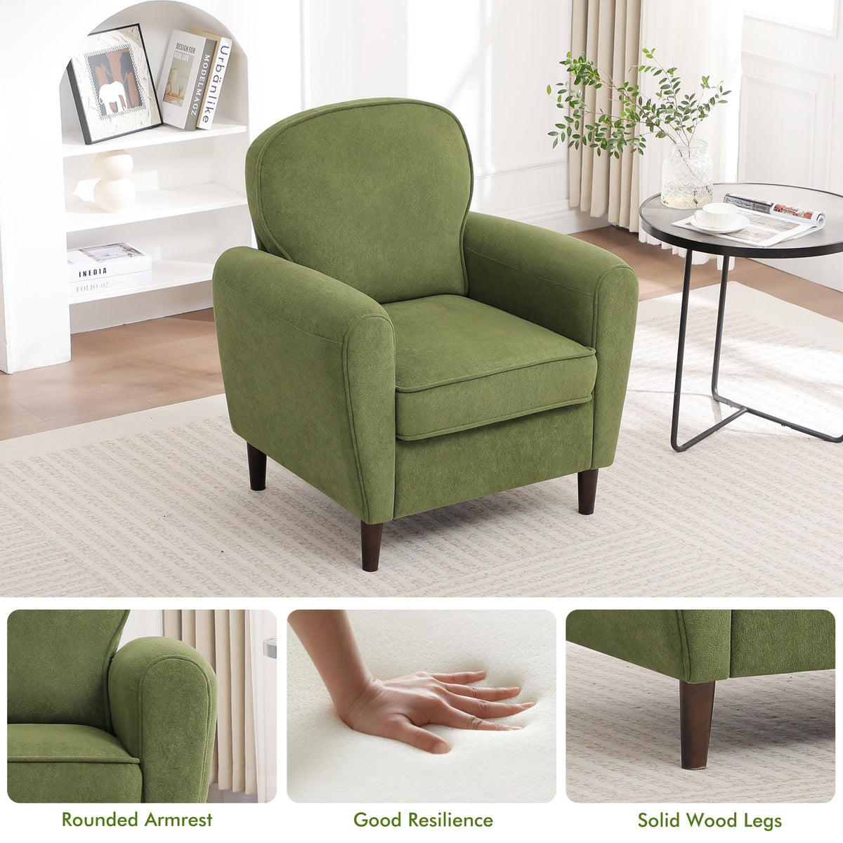 Green Mid Century Modern Upholstered Accent Chair Set of 2 D76934