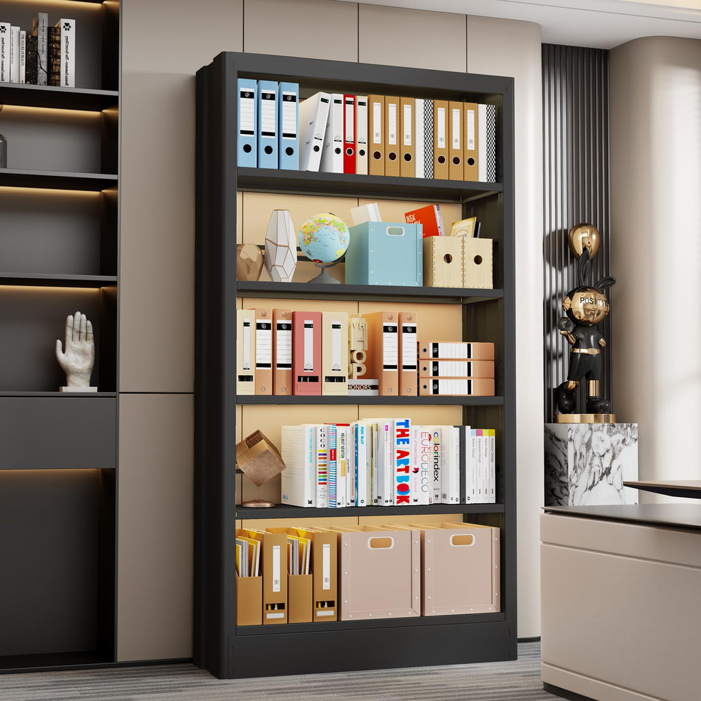 Black 5-Tier Metal Bookcase with Adjustable Shelves G339