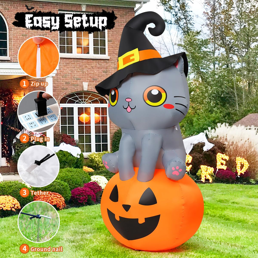 6 FT Halloween Inflatables Cat with Built-in LEDs E800799
