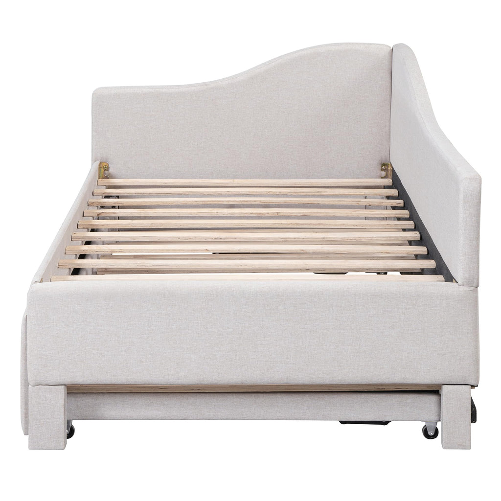 Twin Size Upholstered Linen Daybed with Pop up Trundle I6709