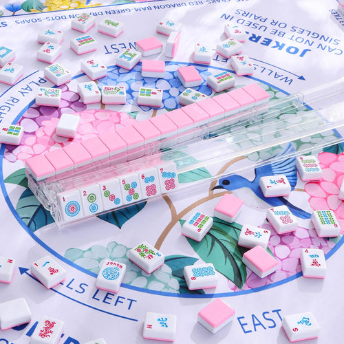 166 Pink Tiles Mahjong Set with 4 Clear Racks and Bag L703269