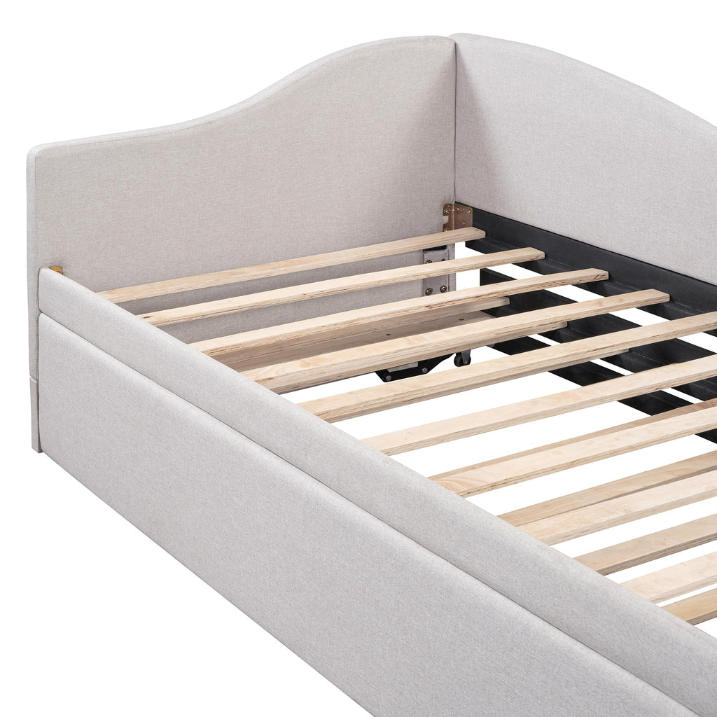 Twin Size Upholstered Linen Daybed with Pop up Trundle I6709