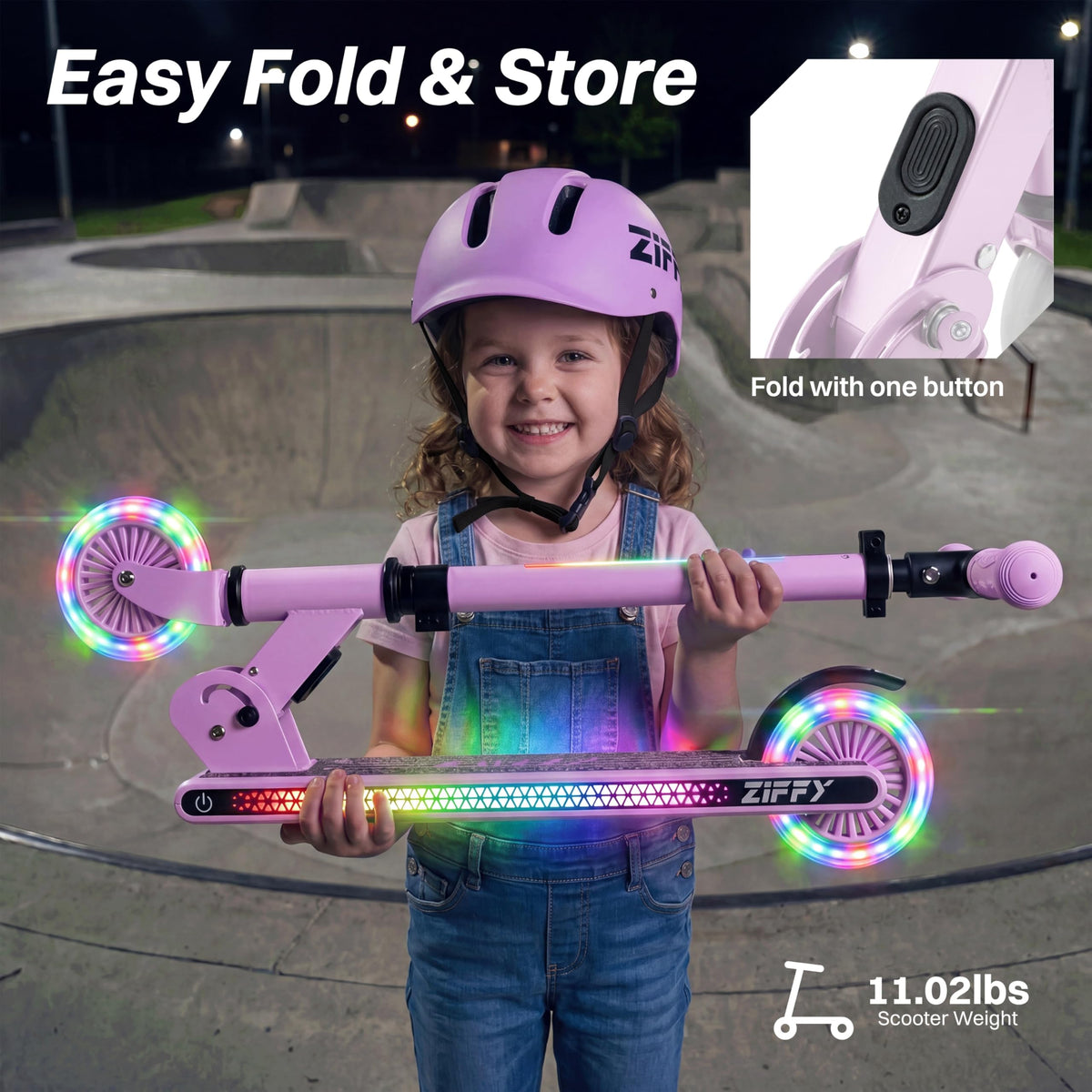 Light Up 2 Wheel Foldable Kids Kick Scooter with Adjustable Height Y29752