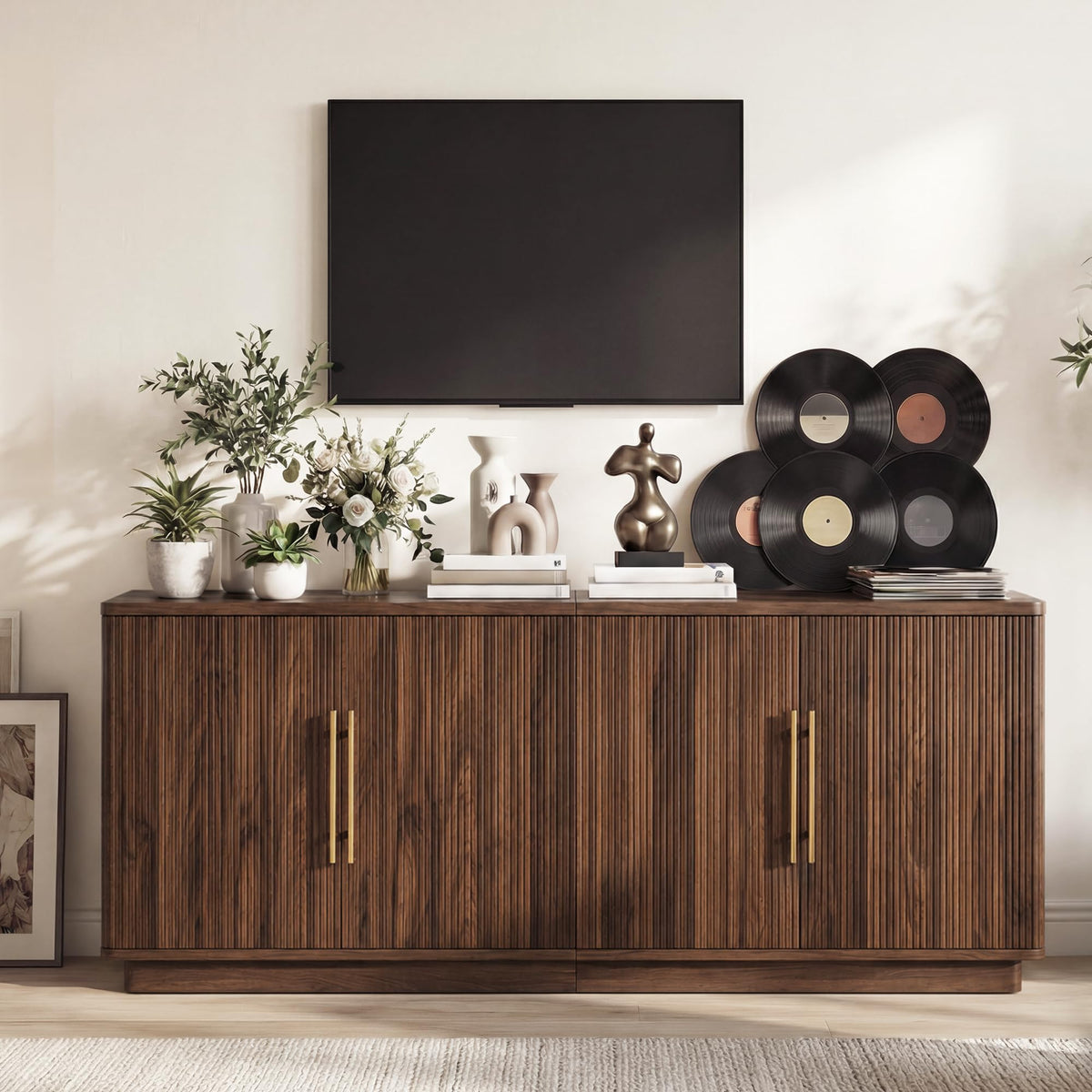 70" TV Stand with 4 Fluted Doors H628116