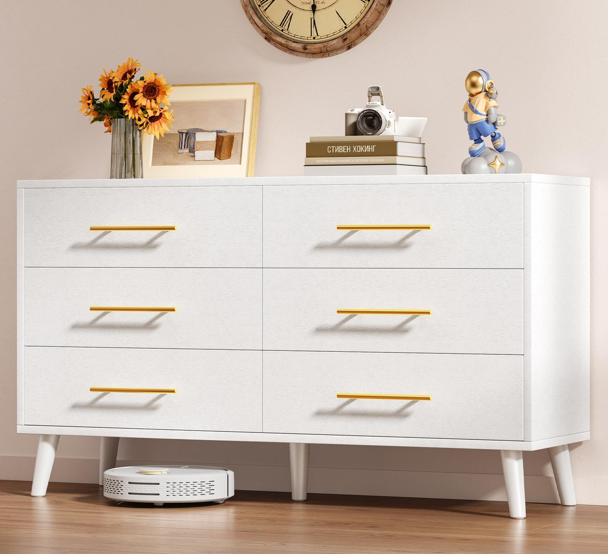 White 6 Drawer Wood Dresser U91371