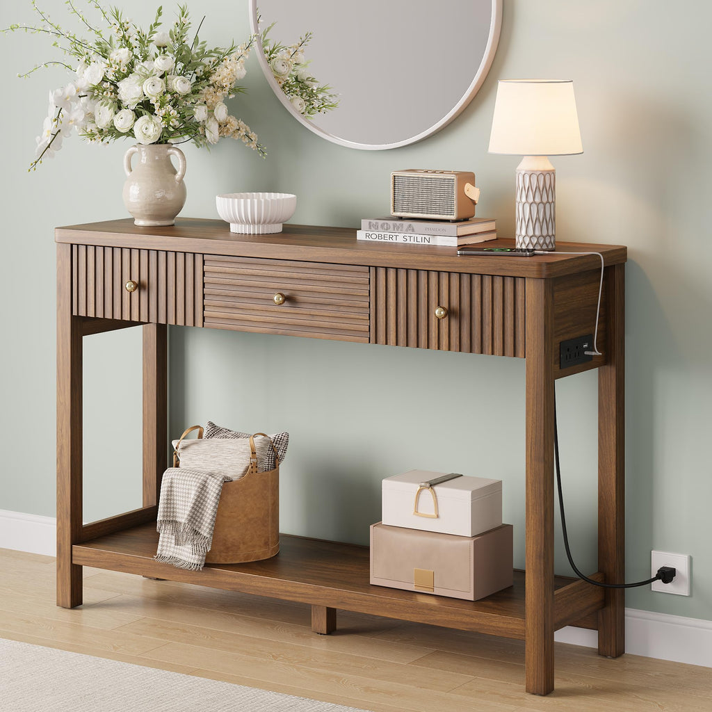 47'' Fluted Console Table with Charging Station & 3 Drawers N8486