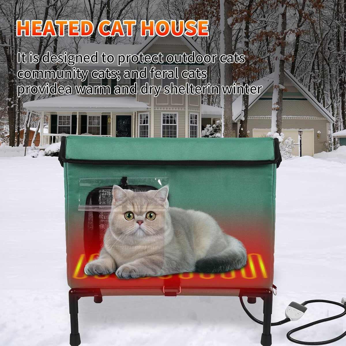 21" Heated Cat House with Heating Pet Pad M82160