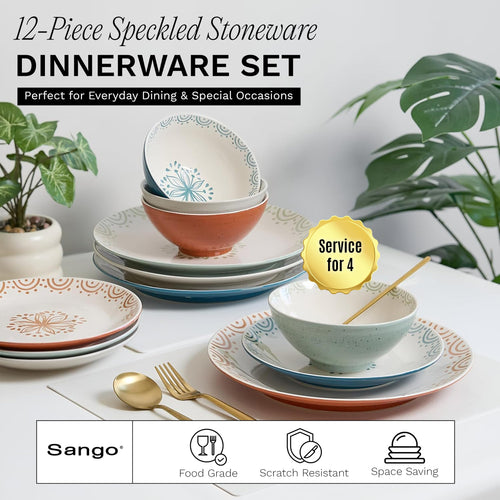 12-Piece Speckled Stoneware Dinnerware Set for 4 L20565