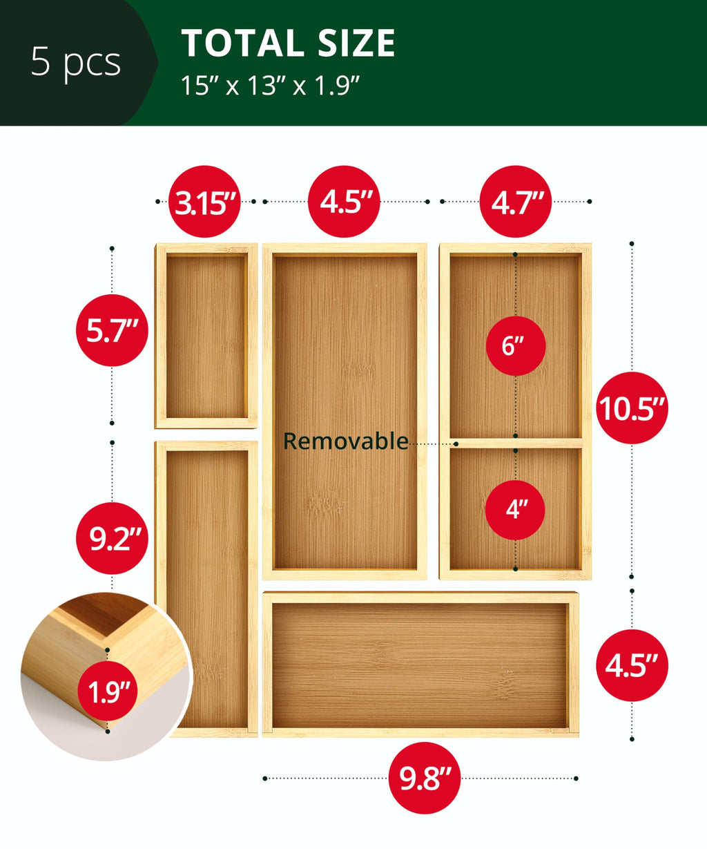 5-Piece Bamboo Drawer Organizer Set H98722