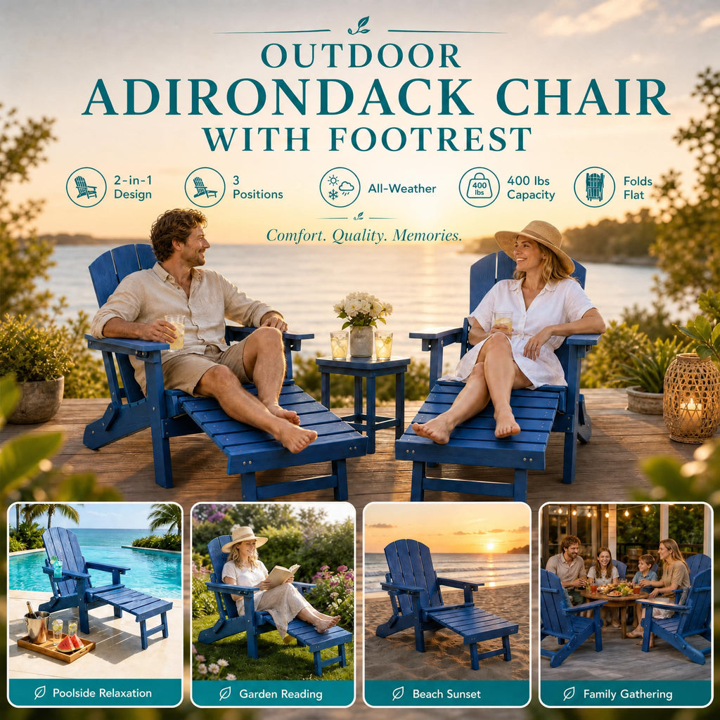 Folding Adjustable Adirondack Chairs Set of 2 with Footrest V52780