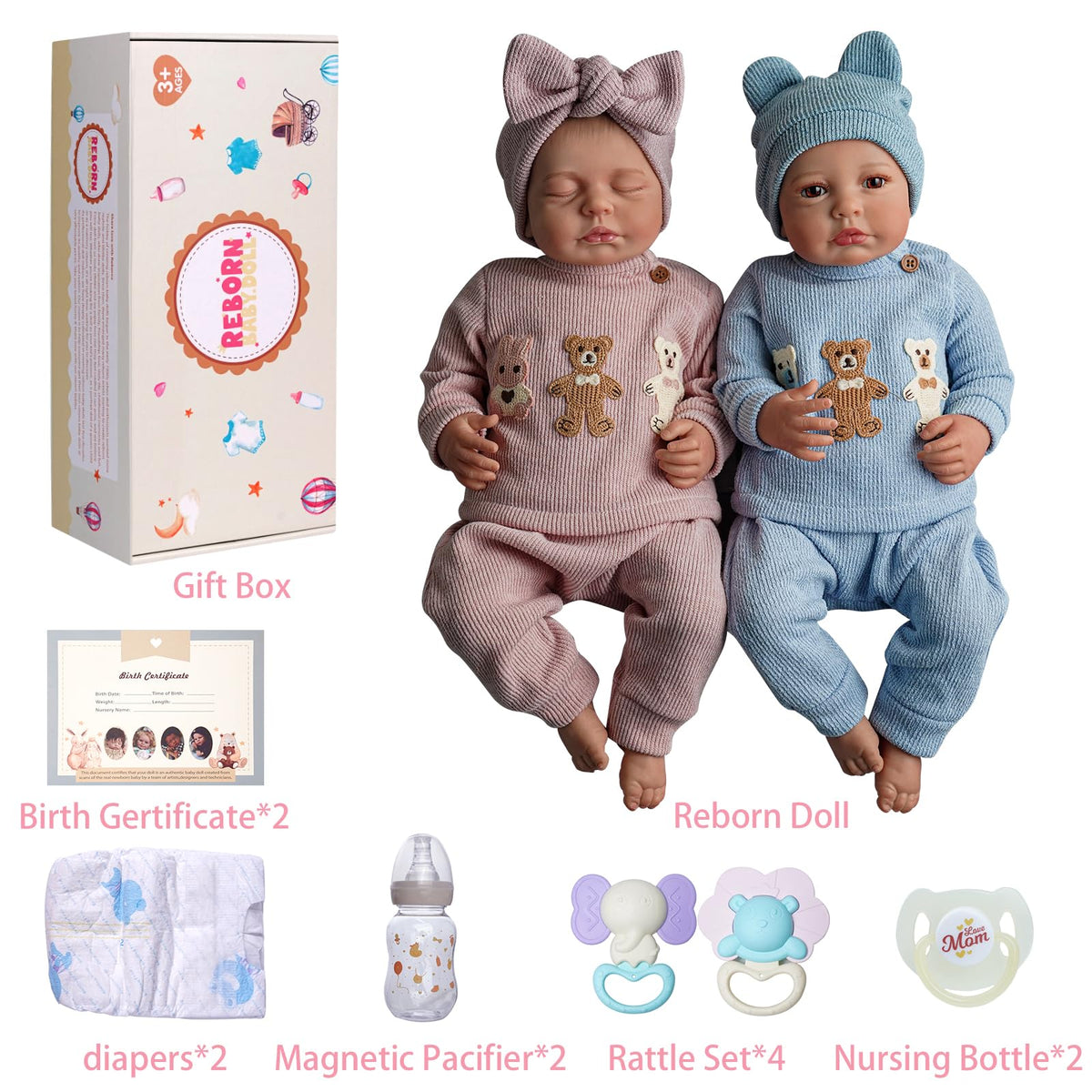 20 Inch Lifelike Reborn Baby Dolls Twins B88628