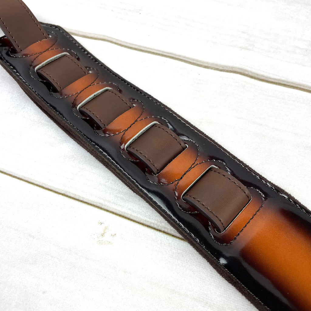 Sunburst Finish Guitar Strap with Pick Pockets & Padded Velour Back T20490