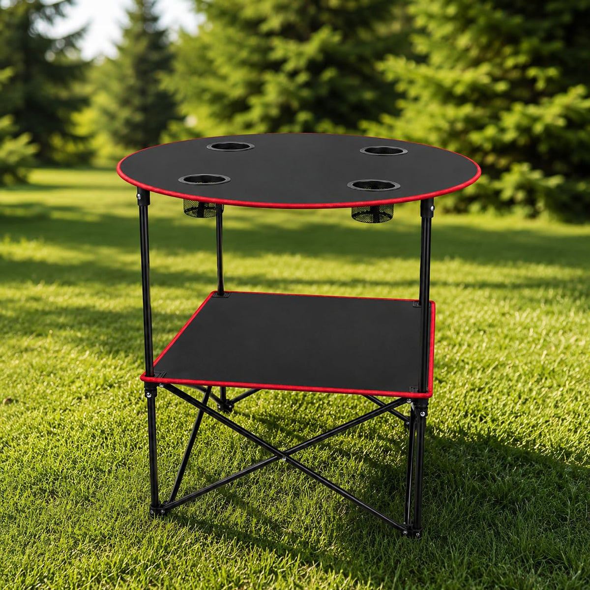 Portable Folding Camping Table with 4 Cup Holders & Carry Bag O912
