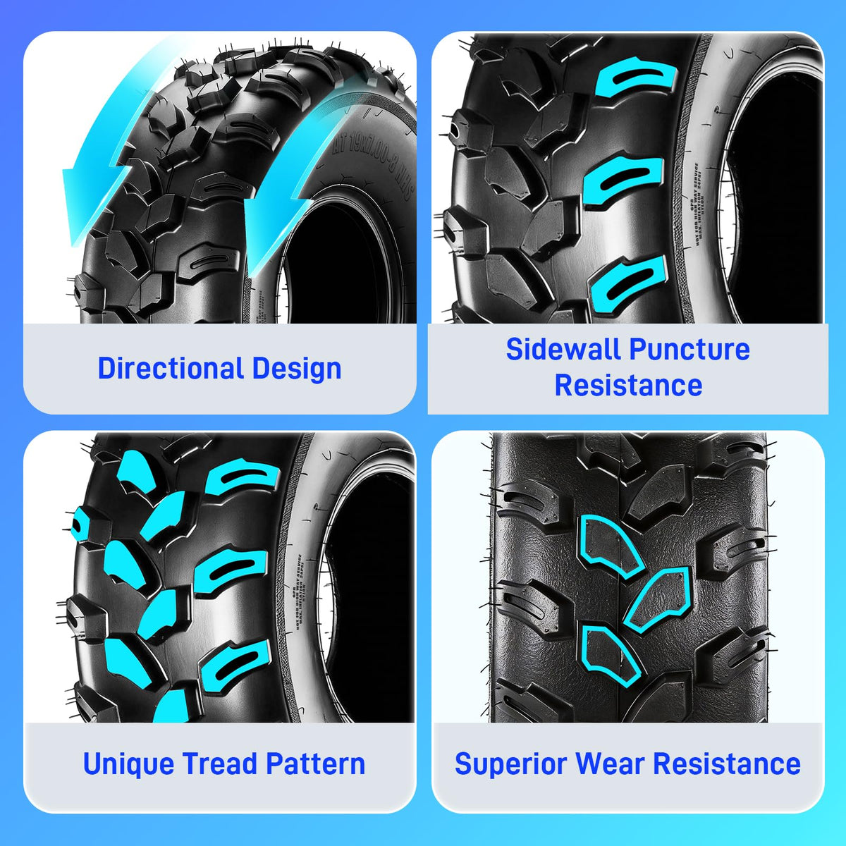 19x7-8 ATV Tires 6PR All-Terrain Tubeless Pack of 2 E9606