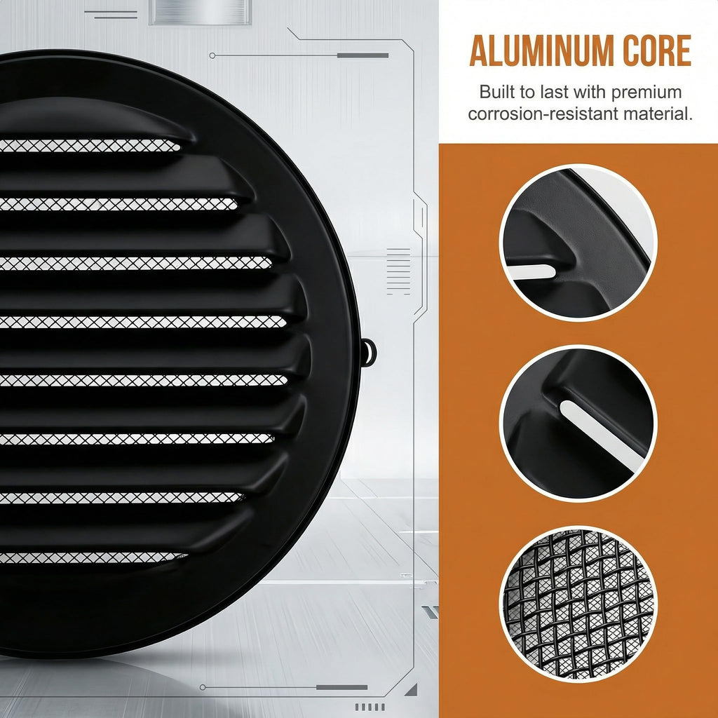 Black 2 Inches Round Aluminum Louver with Insect Screen L26707