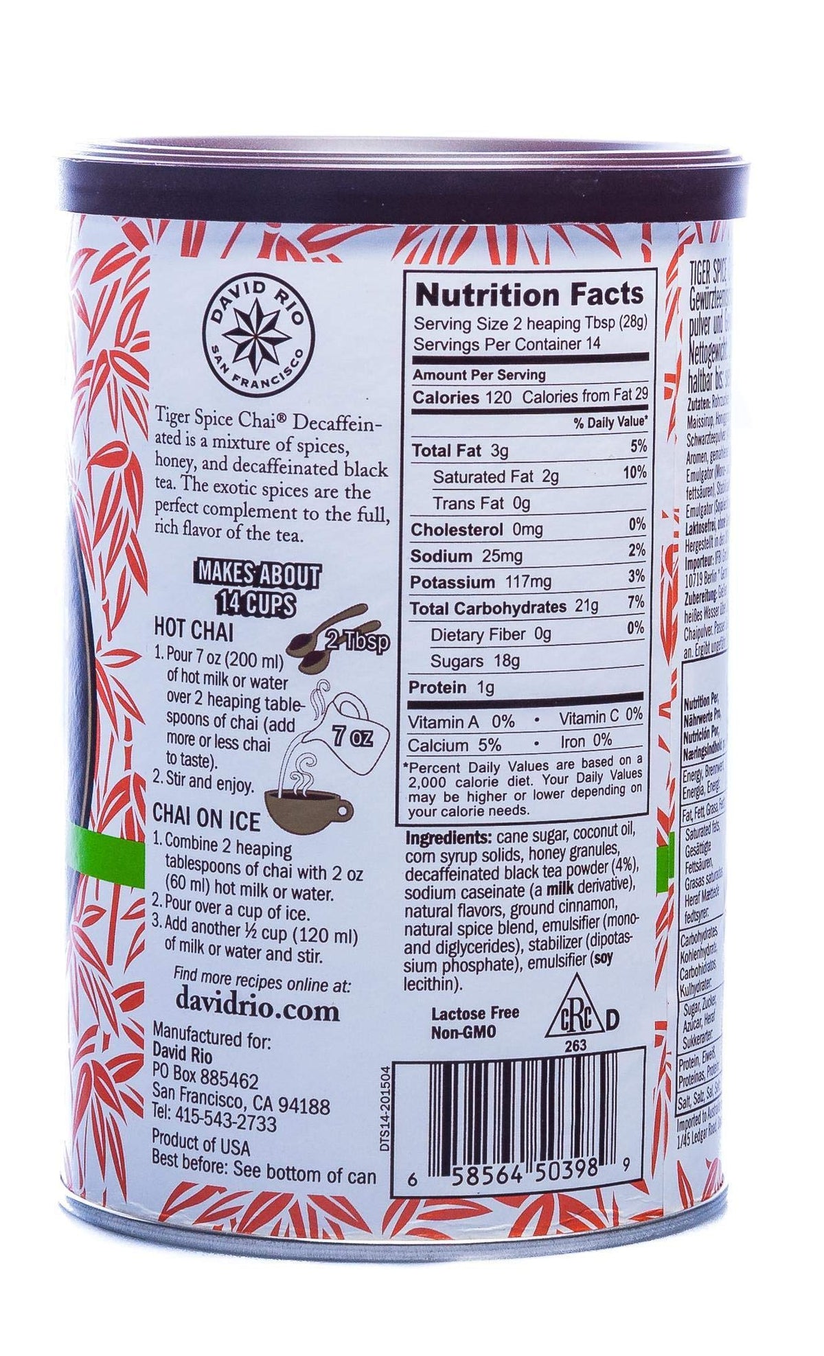 Decaffeinated Chai Tea Latte Mix, 14 Oz J7301