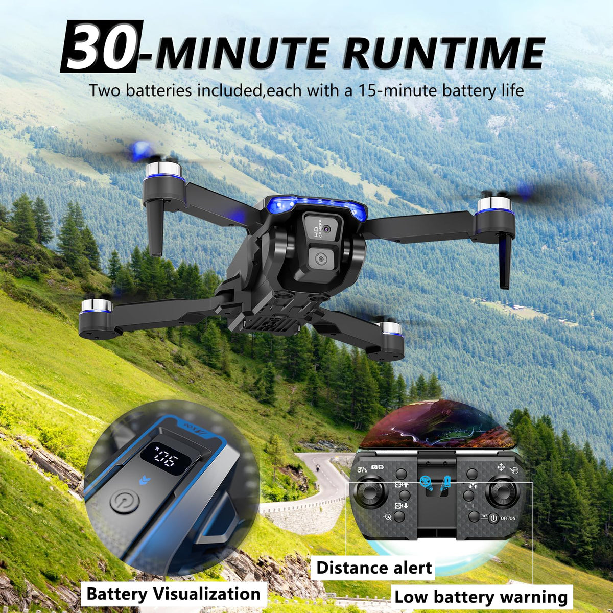 Foldable Mini FPV Drone with 1080P Camera, Carrying Case, 2 Batteries B59732