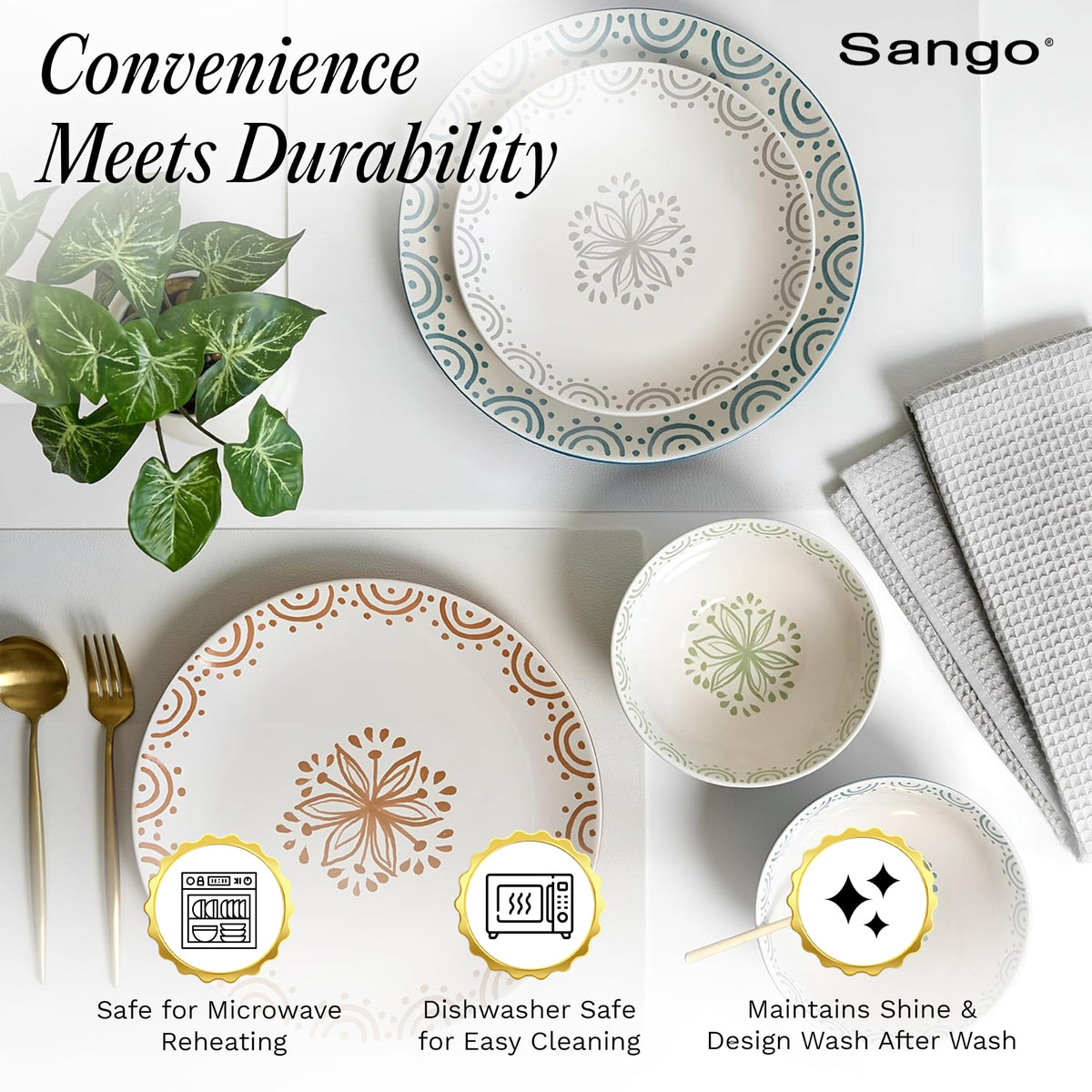 12-Piece Speckled Stoneware Dinnerware Set for 4 L20565