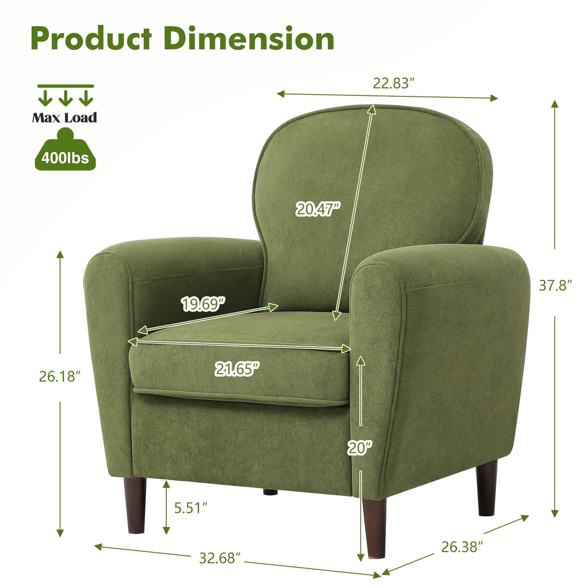Green Mid Century Modern Upholstered Accent Chair Set of 2 D76934