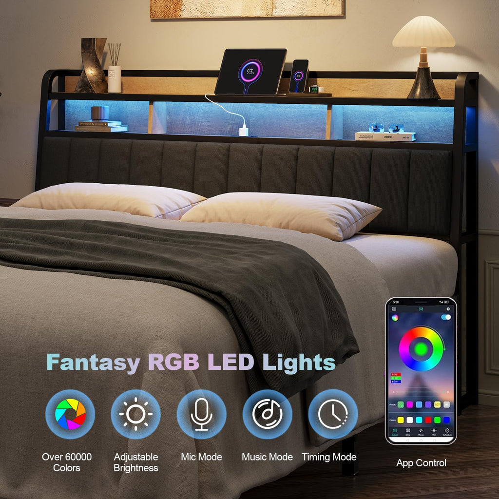 King Headboard with Storage and Charging Station R9432