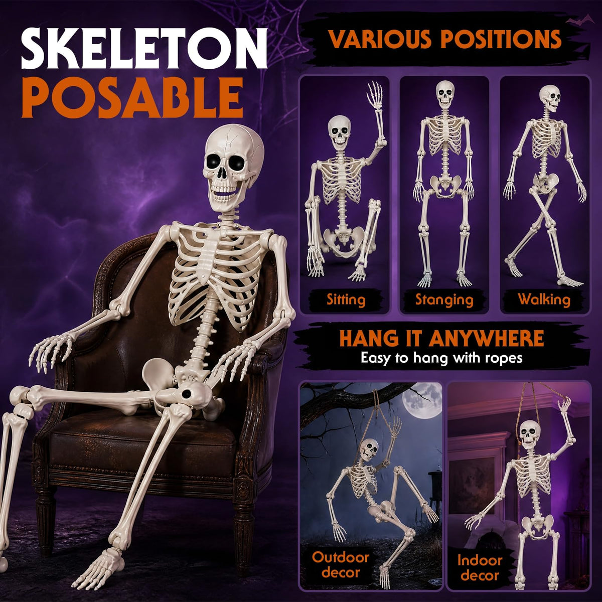 Life Size Skeleton 5.4 ft ABS Plastic Posable Human Bones D34853