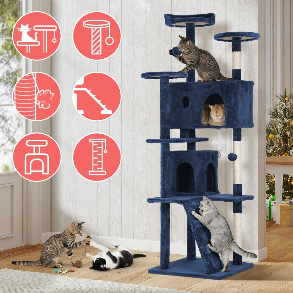 70in Navy Blue Cat Tree with Scratching Post L339713