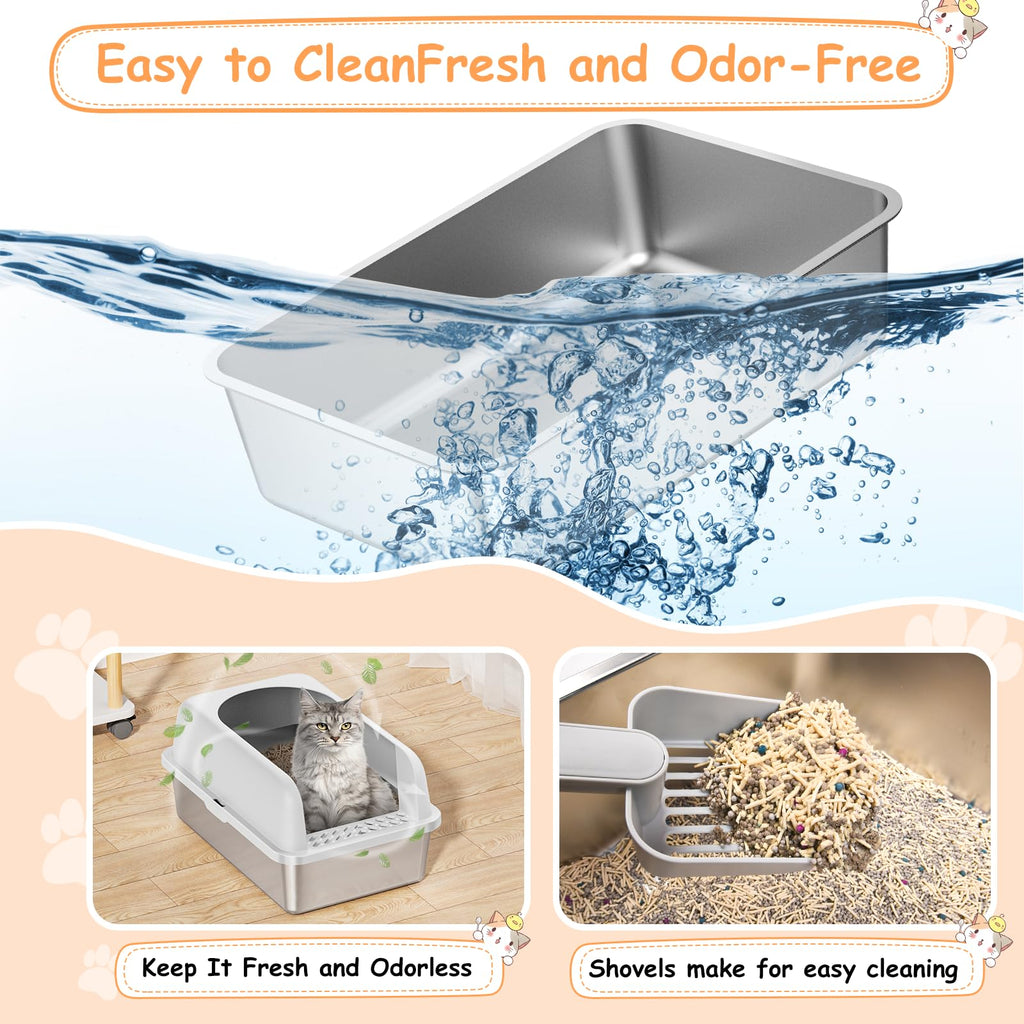 Stainless Steel Extra Large Enclosed Cat Litter Box with Lid and Mat W18600