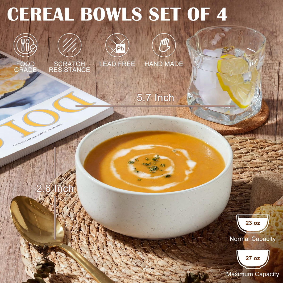 Ceramic Soup Bowls Set of 4, 27oz Multicolor L311285