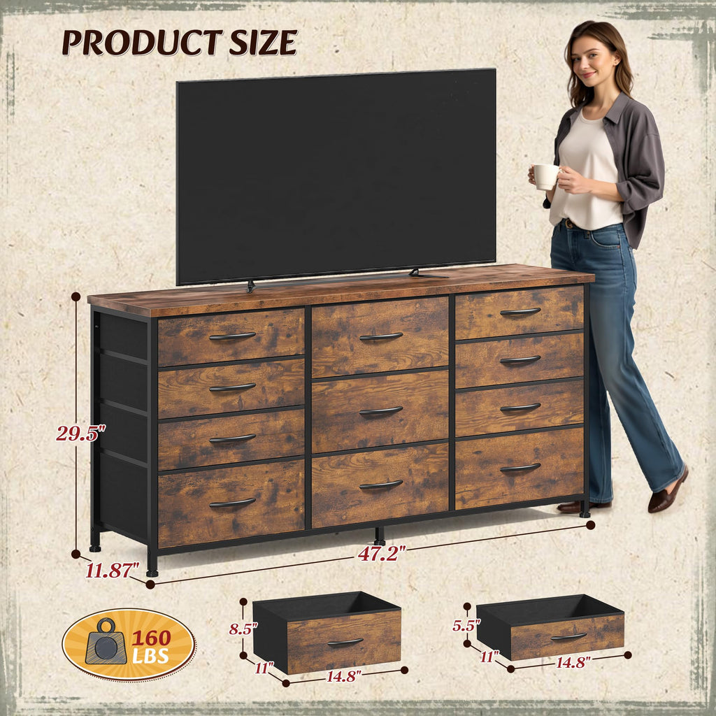 47.2"W Long Dresser with 11 Fabric Drawers F552357