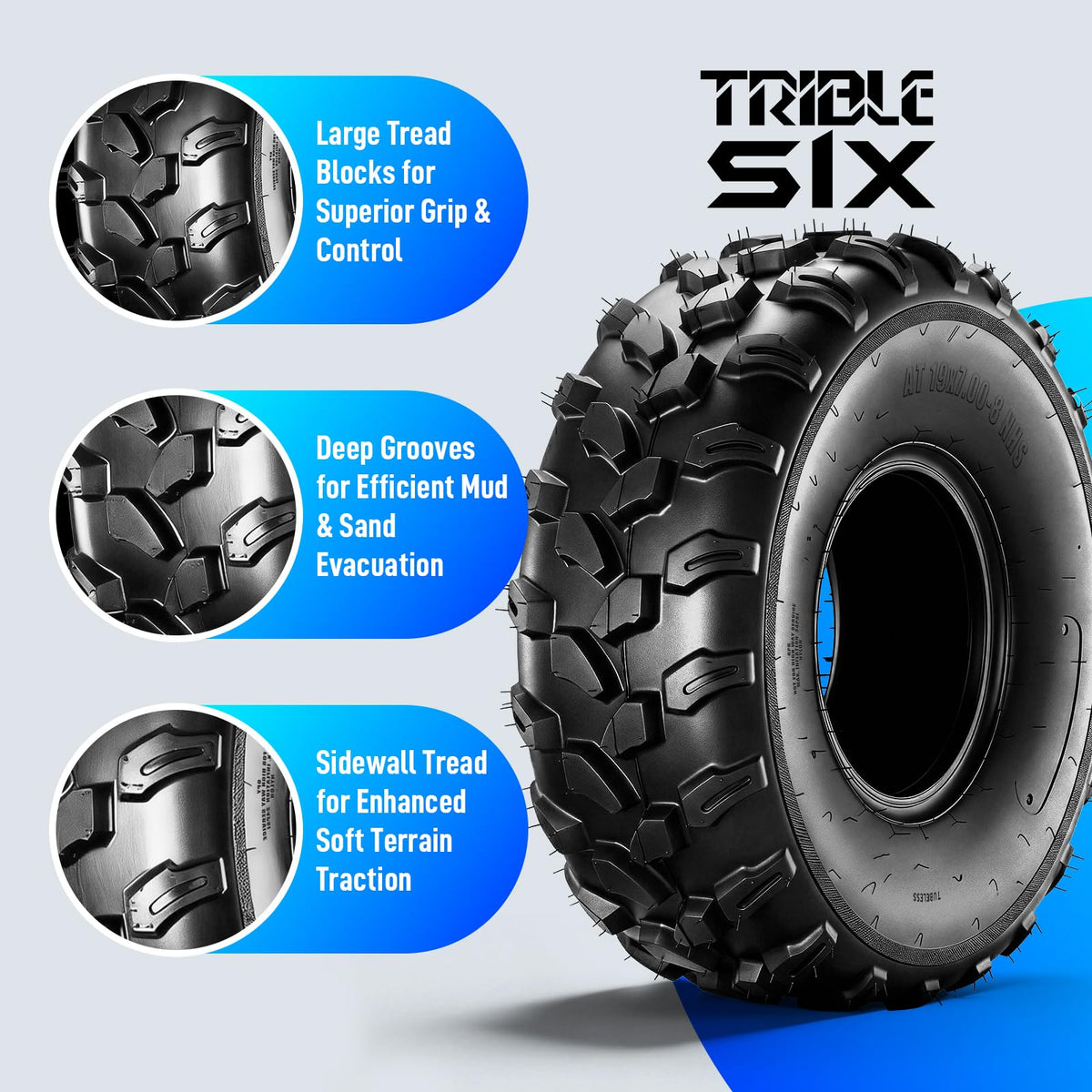 19x7-8 ATV Tires 6PR All-Terrain Tubeless Pack of 2 E9606