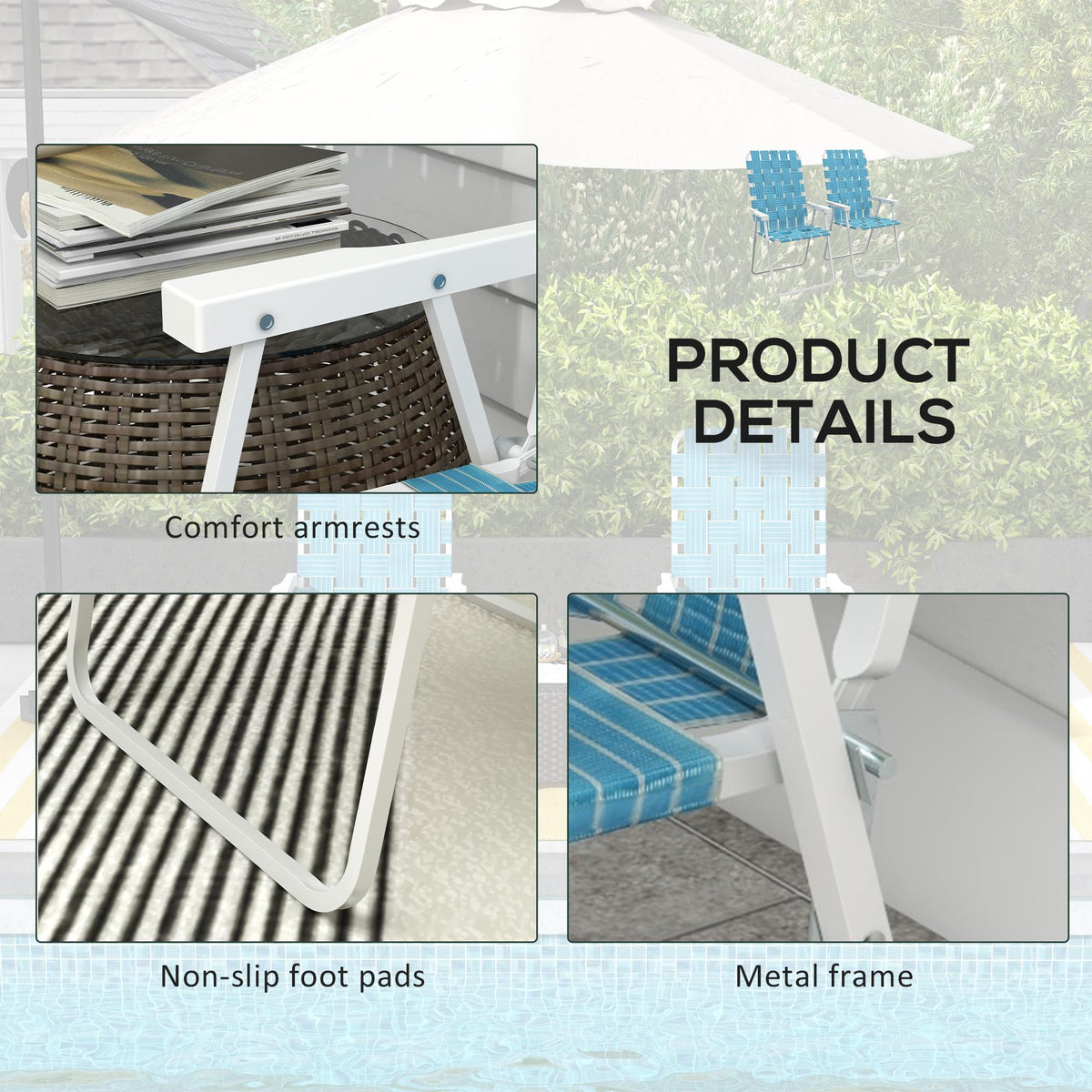 Set of 2 Blue Patio Folding Chairs F63440