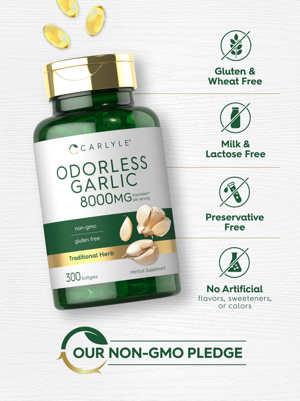 Odorless Garlic Softgels Supplement 300 Count V13420