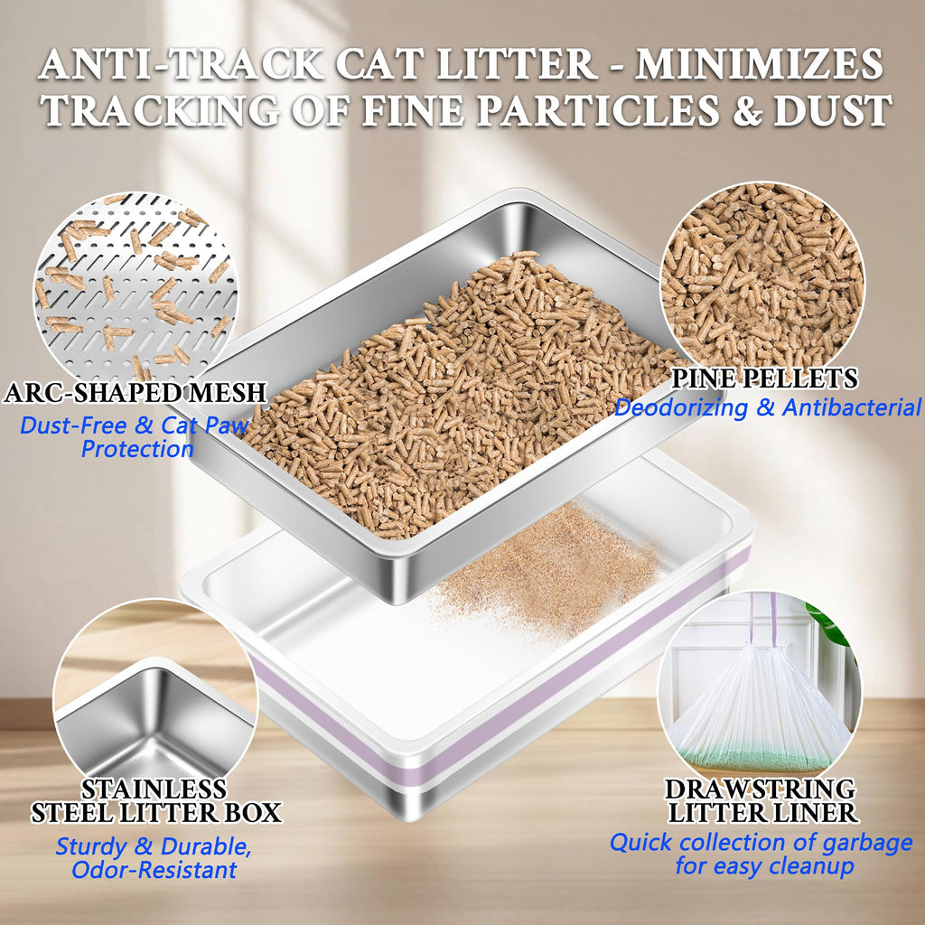 XL Stainless Steel Sifting Cat Litter Box with Scoop G380239