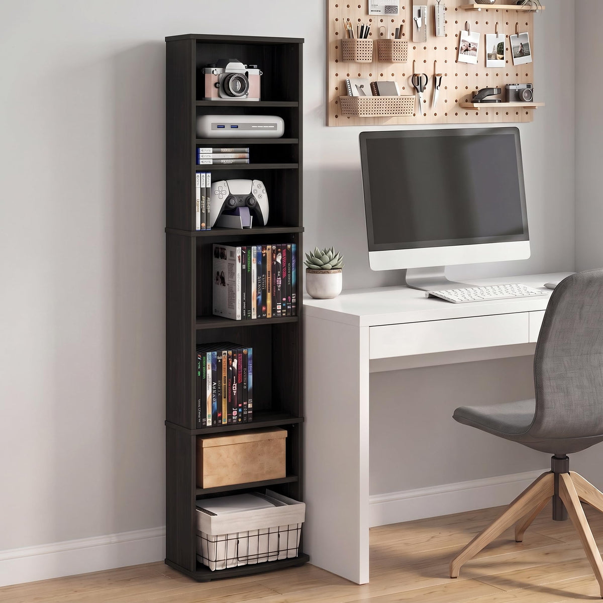 8-Tier Espresso Media Shelf with Adjustable Shelves P892
