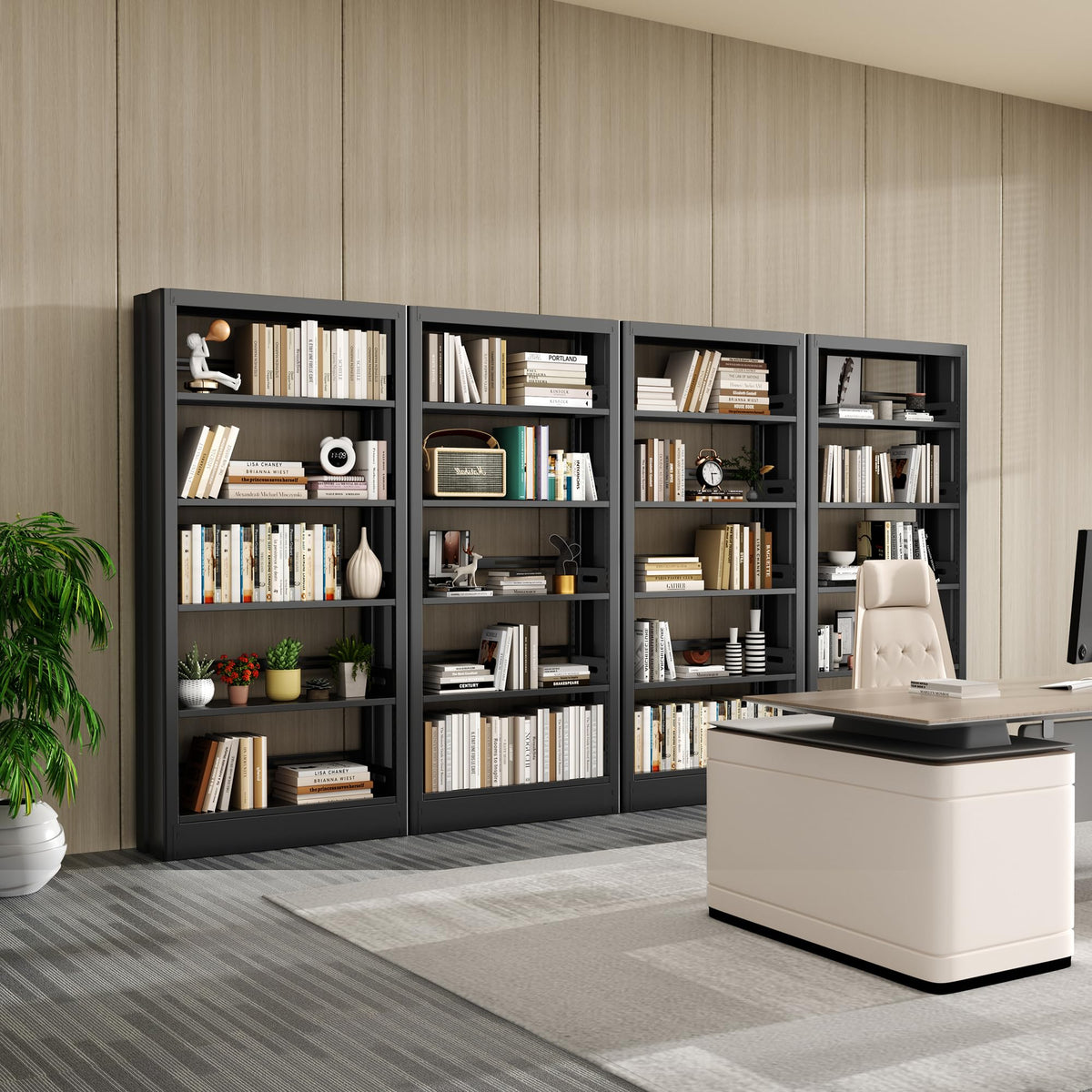 Black 5-Tier Metal Bookcase with Adjustable Shelves G339