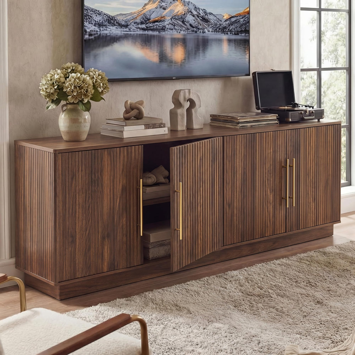 70" TV Stand with 4 Fluted Doors H628116