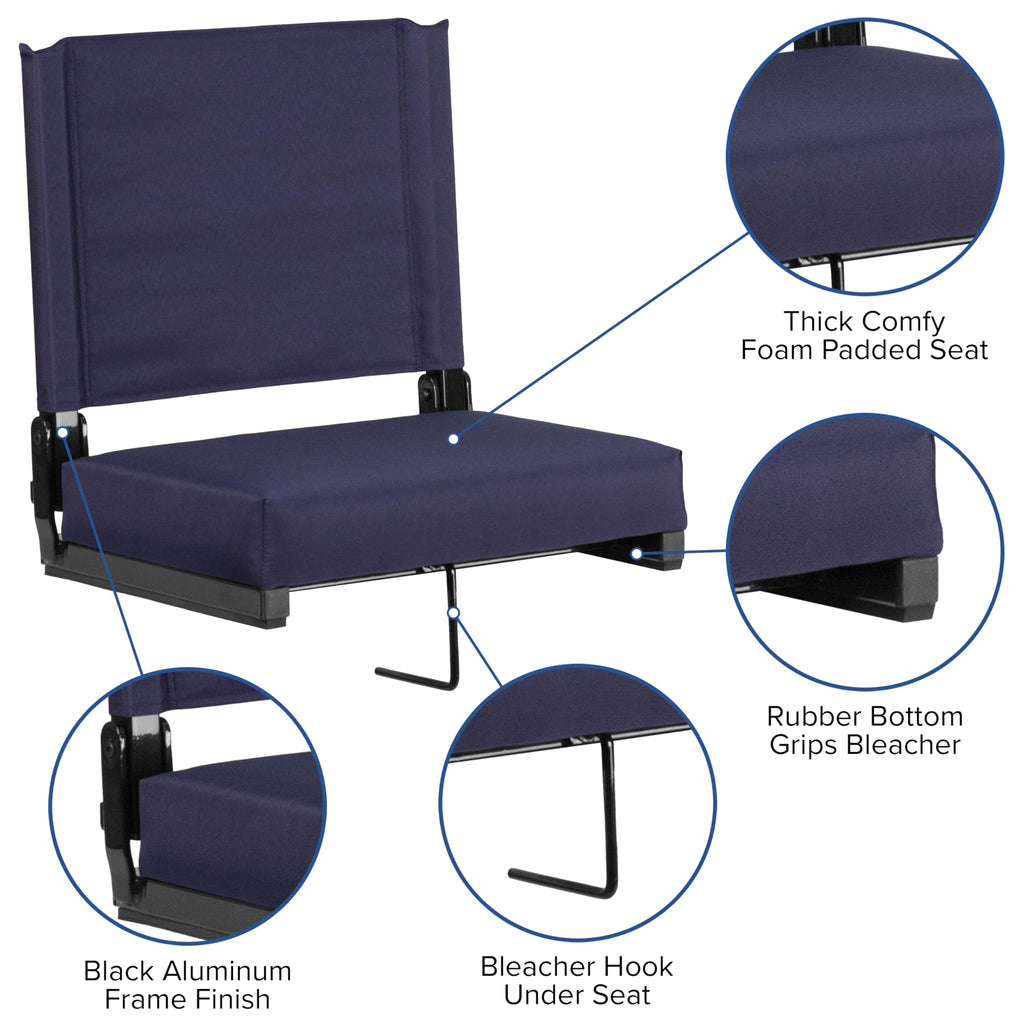 Portable Folding Padded Stadium Chair with Carrying Handle, Navy H879846
