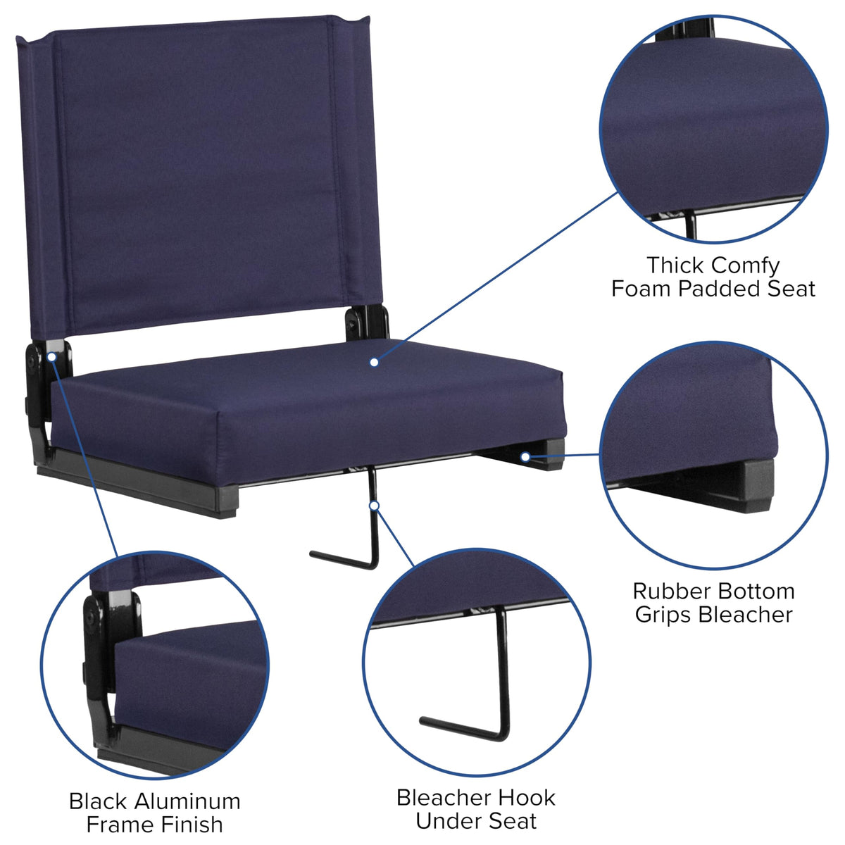 Portable Folding Padded Stadium Chair with Carrying Handle, Navy H879846