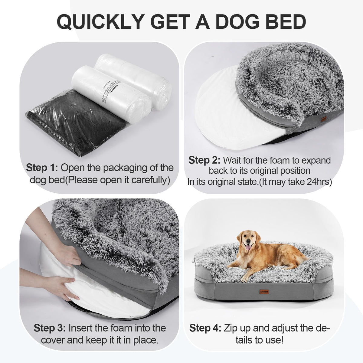Fluffy Orthopedic Dog Bed with Washable Plush Cover, Grey I851
