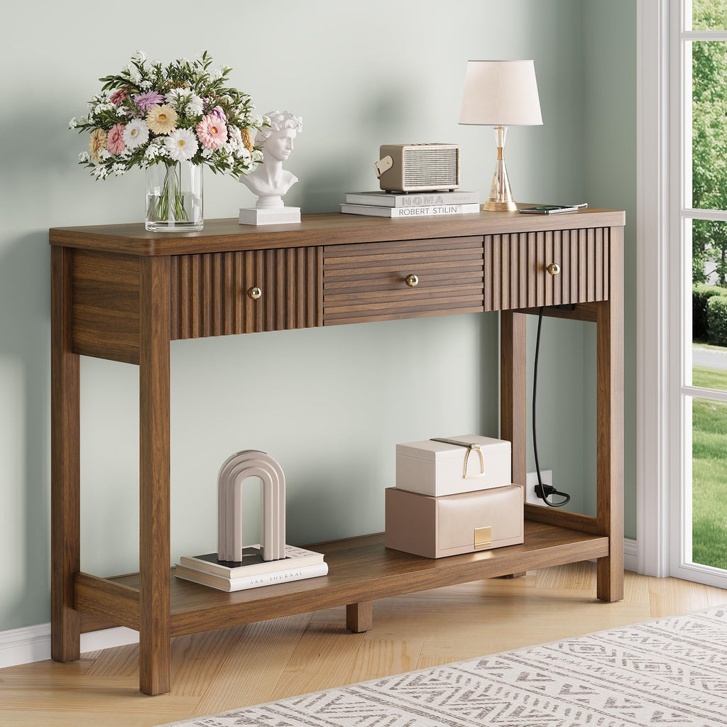 47'' Fluted Console Table with Charging Station & 3 Drawers N8486
