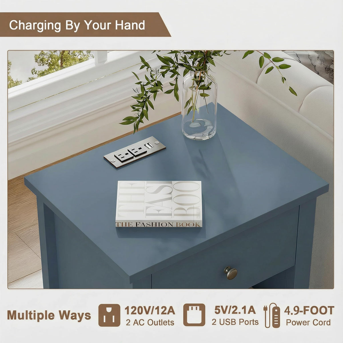 Farmhouse Nightstand with Charging Station Set of 2 S3893