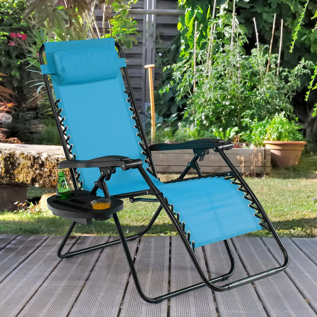 Blue Folding Reclining Lounge Chair with Side Tray P88642